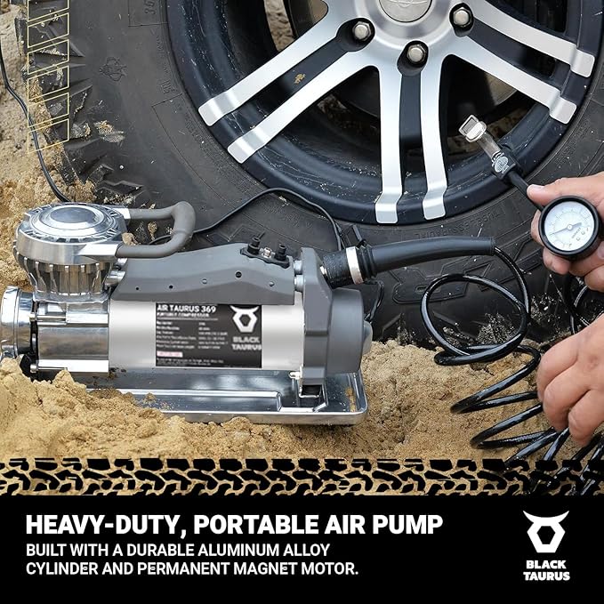 Tire Inflator Portable Air Compressor, 12V Air Compressor / 24V 150 PSI for Car, Truck & 4x4 – Dual Motor Heavy Duty Air Compressor for Car Tires, Tire Inflator with Gauge, Long Air Hose