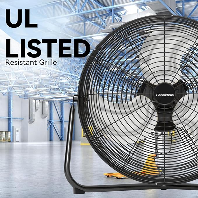 20" High Velocity Floor Fan, 5300 CFM Heavy Duty Industrial Floor Fan, 3 Speed, 360 Degree Tilt, Quiet Operation for Warehouse, Basement, Factory, Barn, Garage - UL Safety Listed