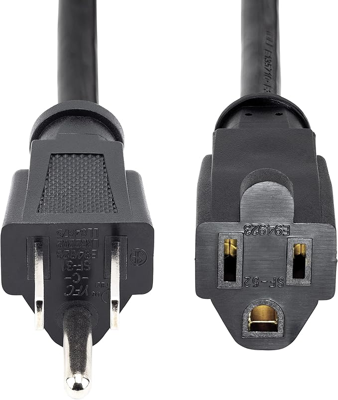 StarTech.com 1 ft. (0.3 m) Short Extension Cord - 125V at 13A, NEMA 5-15R to NEMA 5-15P - Power Extension Cord - Black - Extension Cable (PAC101)