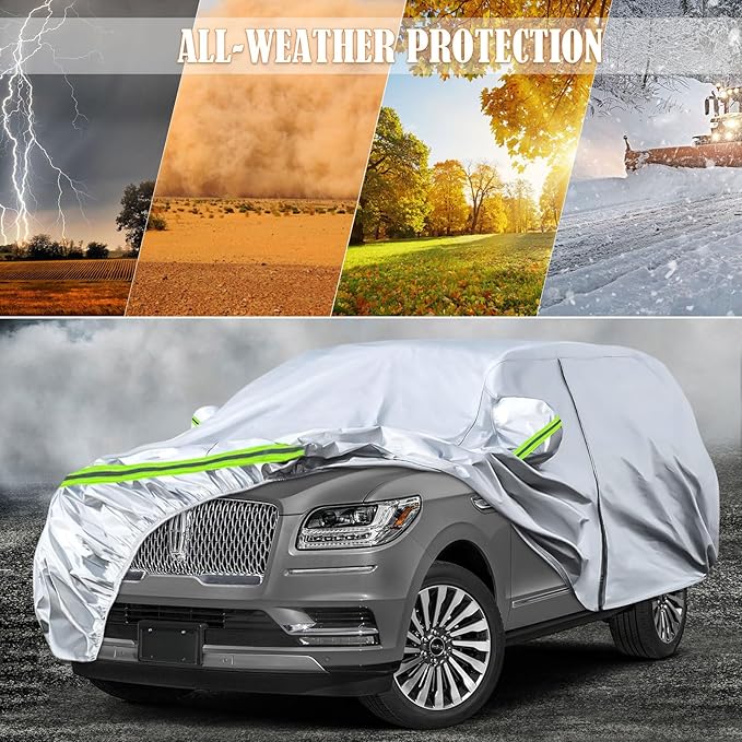 Waterproof Car Covers Replace for 2007-2025 Ford Expedition EL/MAX and Lincoln Navigator L, 6 Layers Silver All Weather Car Cover with Zipper Door for Snow Rain Dust Hail Protection