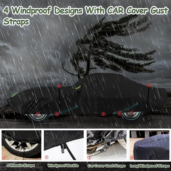 Car Covers for 1968-1982 Corvette C3, 6 Layers 210T Waterproof All Weather Sun UV Rain Snow Outdoor Windproof Full C3 Car Cover with Cotton Lining & Door Zipper-Black