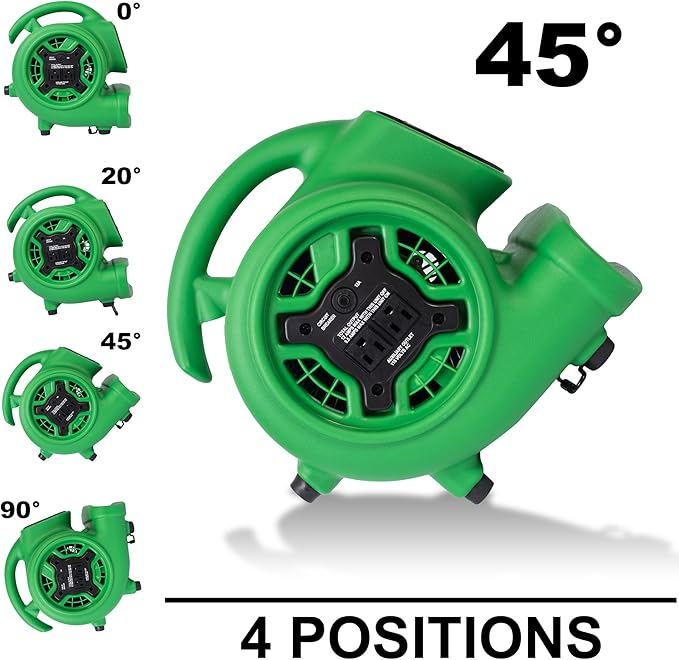 XPOWER P-230AT Mini Mighty 1/4 HP 925 CFM Centrifugal Air Mover, Carpet Dryer, Floor Fan, Blower, Stackable, Daisy Chain, for Water Damage Restoration, Janitorial, Plumbing, Home Use, Green