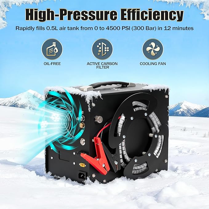 TUXING PCP Air Compressor,4500Psi 30Mpa High Pressure Air Pump, Built-in DC12V/AC120V Power Converter,Auto-Stop,Oil&Water-Free,Paintball and Scuba Tank Compressor Pump(TXES062)