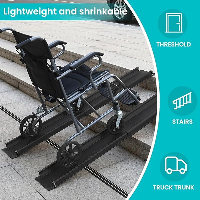 Wheelchair ramp 5FT, Lightweight, Retractable and Portable, can be Used for Wheelchair ramps, Comes with a Handbag-Black