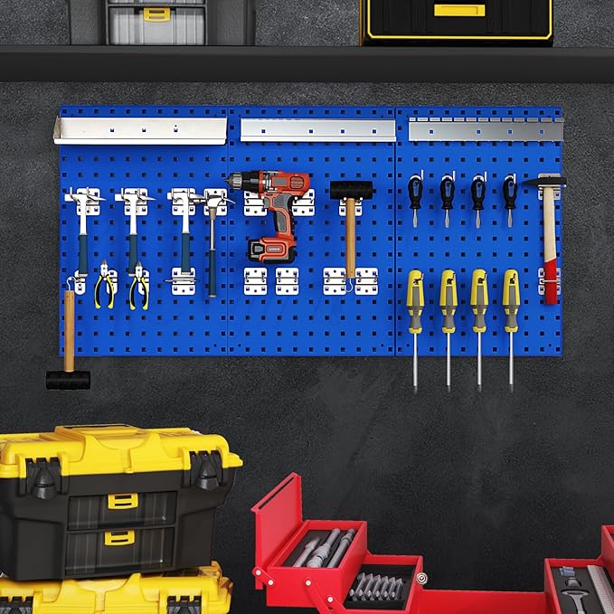 Goplus Garage Pegboard, Metal Pegboard Tool Organizer Kit with 3 Pegboards & 28 PCs Hanging Accessories, Heavy Duty Wall Organizer Peg Board for Workshop, Tool Storage