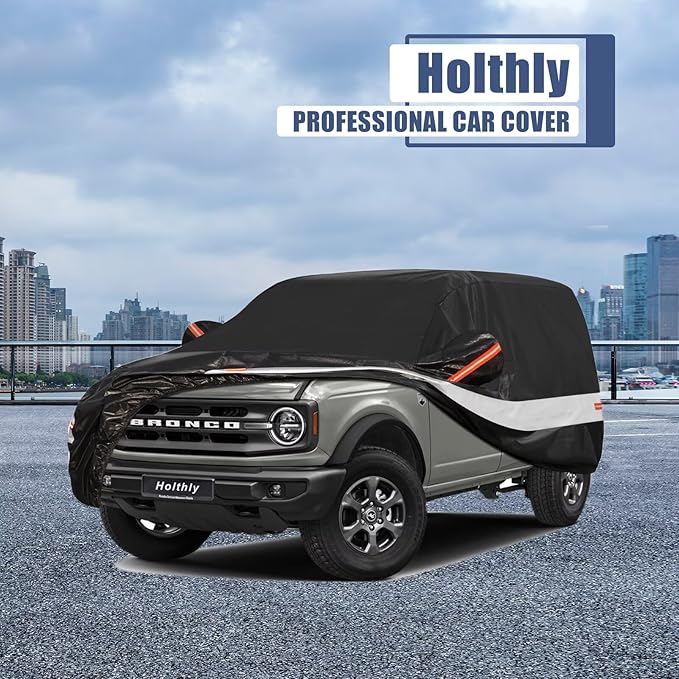 10 Layers SUV Car Cover Custom Fit for Ford Bronco 4 Door (2021-2025), Waterproof All Weather for Automobiles, Outdoor Full Cover Sun Dust Rain Protection with Cotton. Black