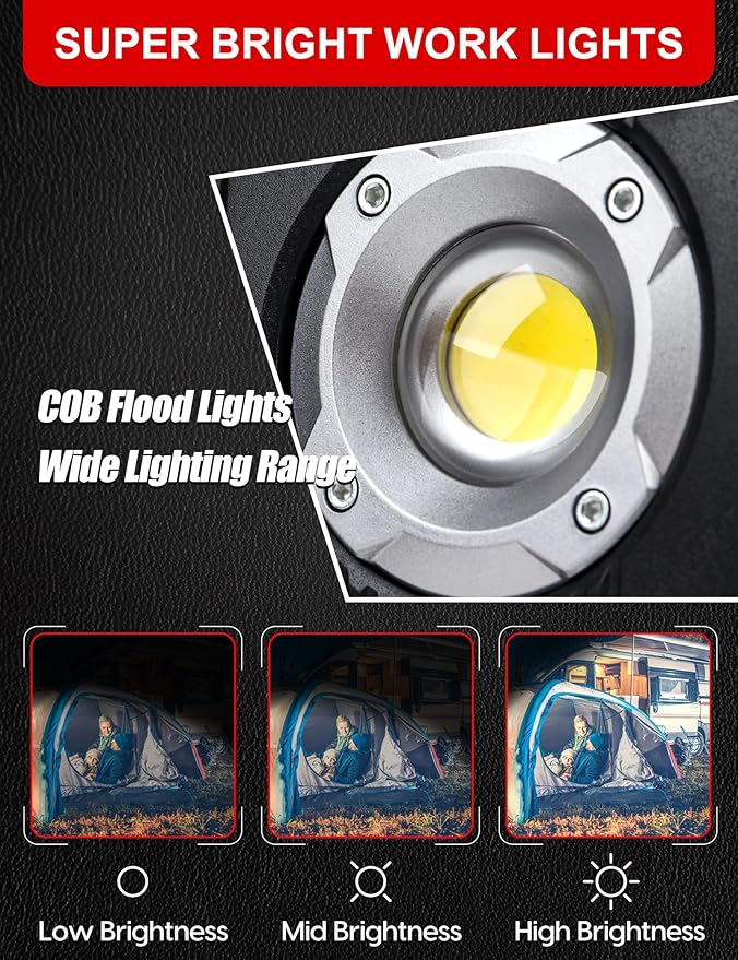 Adiding 4400mAh Rechargeable LED Work Light, Portable Flood Light Underhood Work Light with Sensor & 360° Rotation Magnetic Base, Battery Powered Mechanic Light for Repairing/Inspection/Garage/Camping