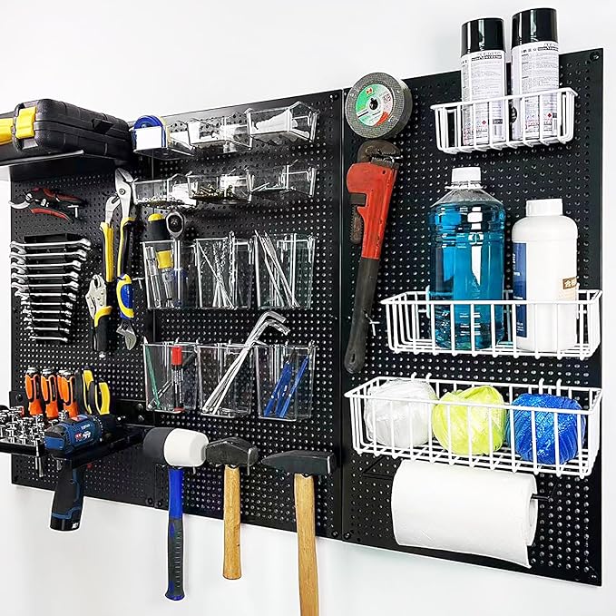 Metal Pegboard for Garage Storage,Steel Pegboard Heavy Duty 16-Inch X 32-Inch Metal Peg Board Tool Organization Panels (Black, 3 Pack)
