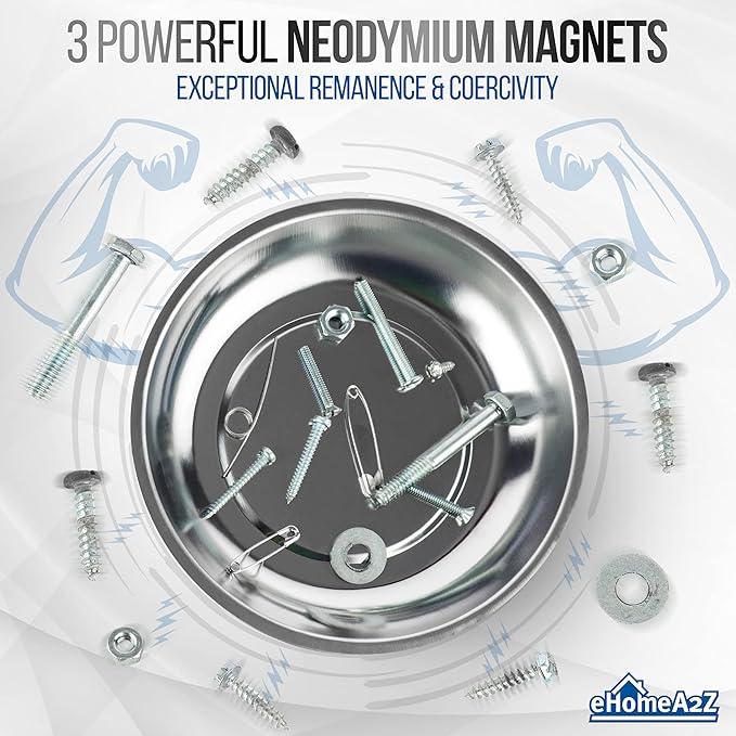 EHOMEA2Z Magnetic Bowl For Screws (4Pc),Magnetic Bowls For Holding Nuts and Bolts, Small Parts,Pins,Tools,Plate,Dish,Set,Tray,Round (4")
