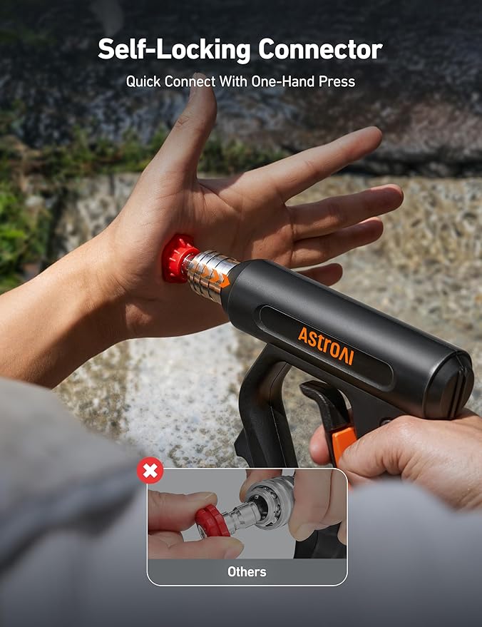 AstroAI Short Pressure Washer Gun with Swivel - High Pressure Washer with 4 Nozzles and 3/8” Swivel Quick Connector Plug - 4060PSI Max and Compatible with Hose, Foam Cannon Car Wash Foam Gun, Black