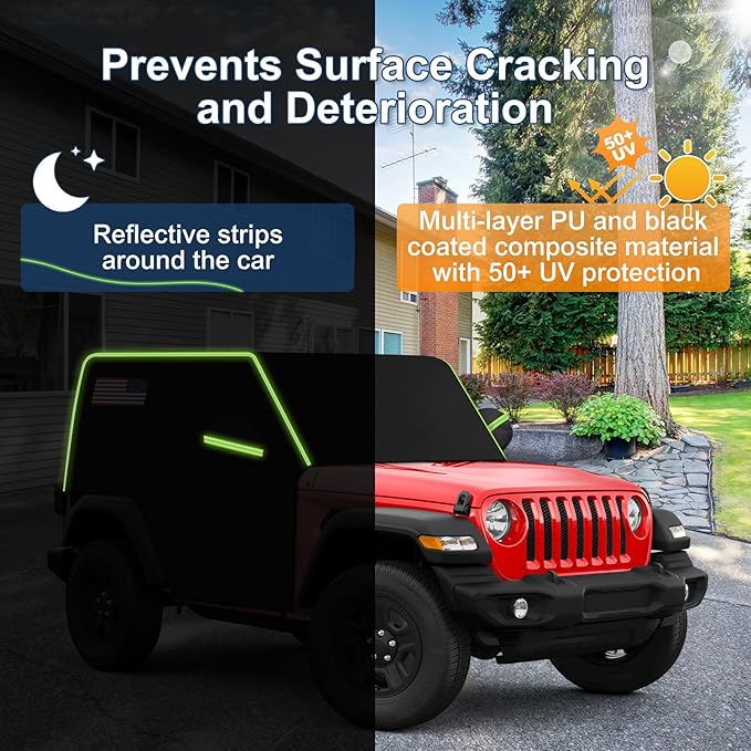 QUNSUNUS Cab Cover for Jeep JK JL 2 Door, Car Half Cover with Cotton Liner and Straps, Outdoor Car Cover Waterproof All Weather with Wind, Sun, UV and Dust Protection