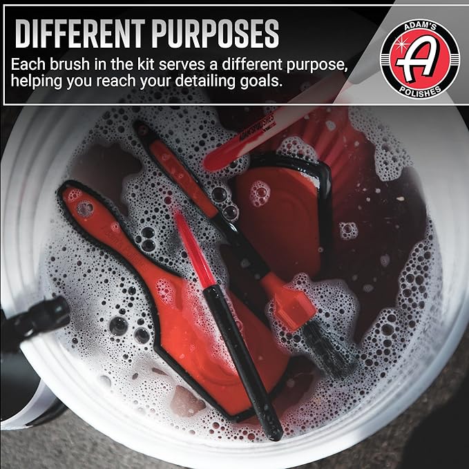 Adam's Wheel & Tire Brush Kit (3-Item) - Includes Wheel Brush, Tire Brush & Barrel Brush for Cleaning Rubber, Plastic, Chrome, Metal, Aluminum, Rim & Spoke Surfaces