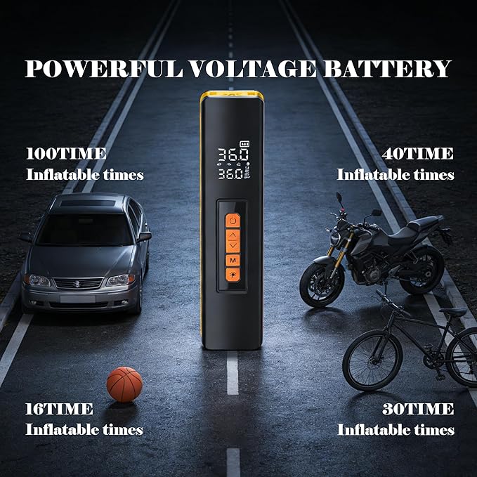 Tire Inflator Portable Air Compressor, 5X Faster Portable Air Compressor for Car Tires with Powerful Battery (Yellow)