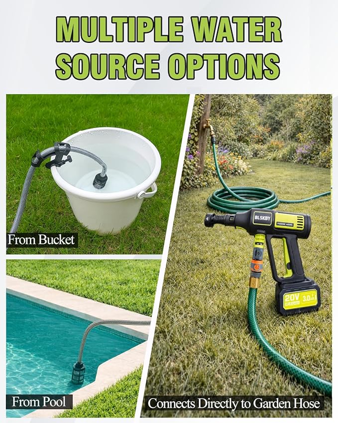 Portable Pressure Washer Cordless 2 Batteries - 1200PSI Brushless Battery Powered Power Washer with 6-in-1 Nozzle, Foam Cannon, 3 Power Level, Hand Held Pressure Washer for Cars Patio Driveway