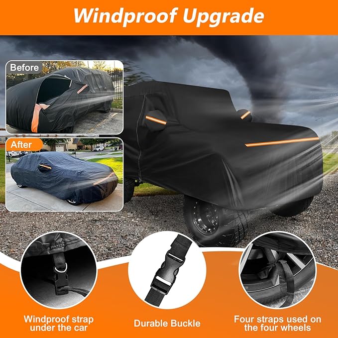 Car Cover for Jeep CJ7 1976-1986, Waterproof 420D Oxford Cloth and Cotton Cover Outdoor Full Car Covers with Zipper Windproof Heavy Duty All Weather Protection