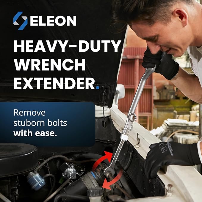 Eleon Rhino Wrench Extender Tool Bar - Extra-Long 15 Inch Wrench Extension for Maximum Leverage - Torque Multiplier with Non-Slip Gloves and Microfiber Towel - Solid Steel Tools (Extra Large)