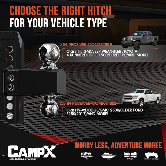 Adjustable Trailer Hitch Fits 2 inch Receiver, Aluminum Tow Hitches with 6-Inch Drop/Rise 14,500 LBS GTW for Heavy Duty Towing Ball Mounts for RV,SUV, ATV and Truck etc