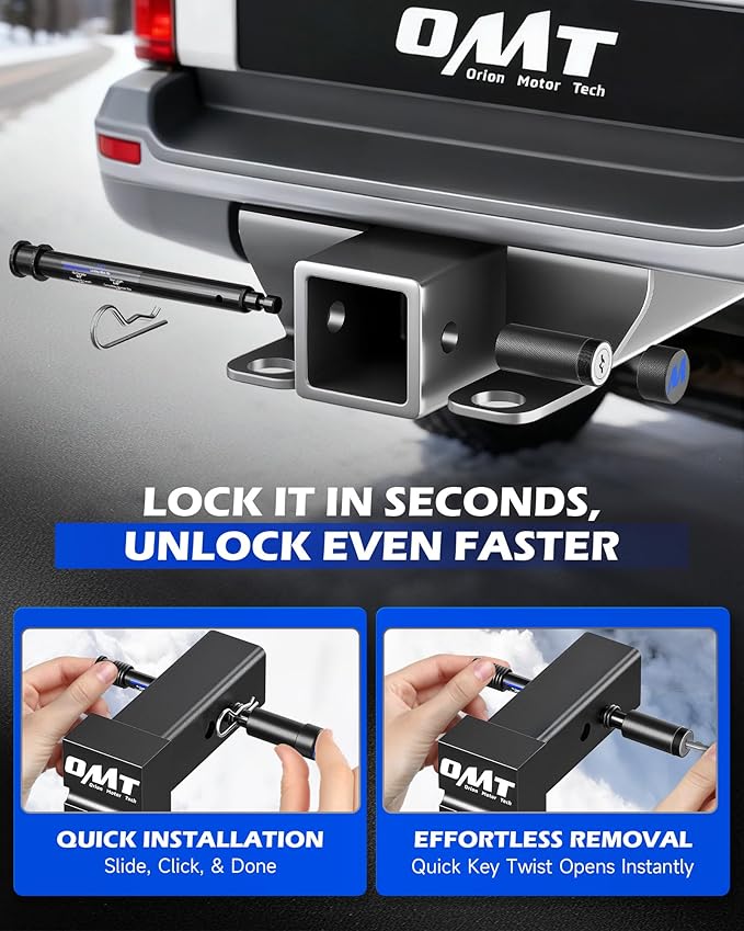 Orion Motor Tech 2 Pack Locking Hitch Pin, Fits 2" 2.5" 3" Receiver with 5/8" Diameter Hitch Lock, Anti-Theft Steel Hitch Pin Lock with Key for Class V IV III, Anti-Rattle Trailer Hitch Pin