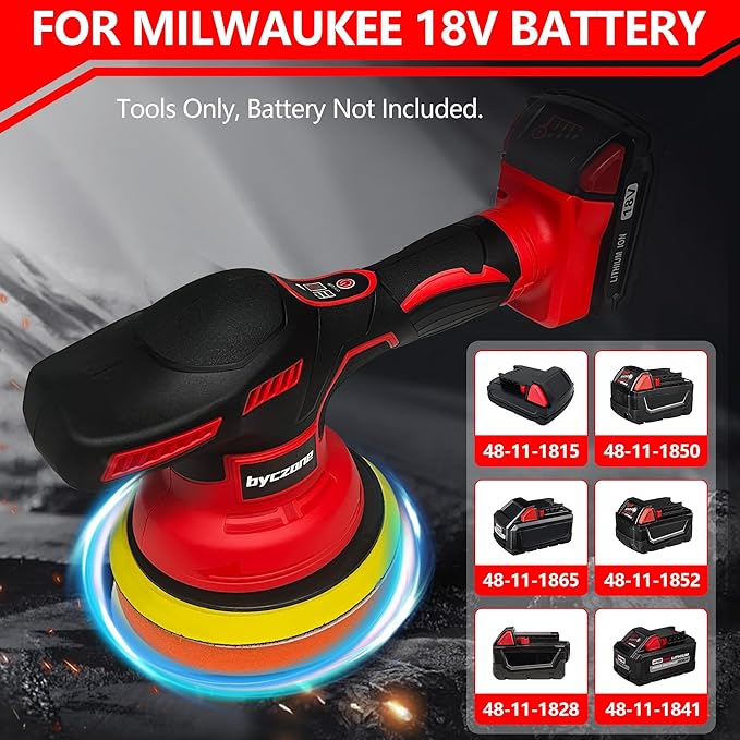 Cordless Car Buffer Polisher for Milwaukee 18V Battery, 6 Inch Portable Orbital Buffer Polisher Kit, 8 Variable Speed Car Polisher for Car Detailing/Polishing/Waxing (Battery Not Include)