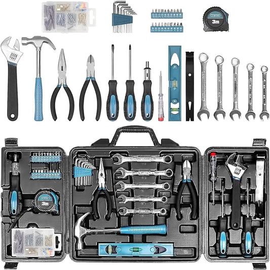 Zeite Tool Kit for Home, 144 Piece Hand Tool Set with Storage Box, General Basic Repair Tool Set with Hammer, Pliers, Wrenches, Voltage Tester, Measure Tape, Screwdriver Bits