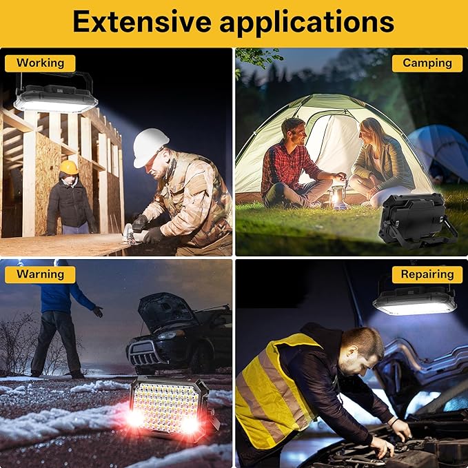 LED Work Light Rechargeable Outdoor, 13000mAh Work Flood Lights 10000LM with 4 Light Modes for Camp Essentials, IP65 Waterproof LED Lantern for Emergency, Power Outages, Car Repair, Tent