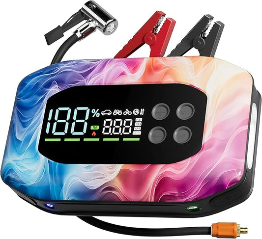 3000A Jump Starter with Air Compressor, Portable Car Battery Jump Starter, 12V Booster for Gas/Diesel Engines, 150PSI Tire Inflator 14800ma/h 33W Bidirectional Fast Charging Power Bank-Black