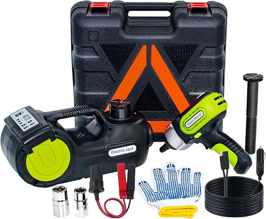 ActDoer Electric Car Jack Kit 5Ton 12V Hydraulic (Lifting Range: 6.1-20.86 inch) with Impact Wrench & Inflator for SUV, MPV with LCD & Tire Pressure Display