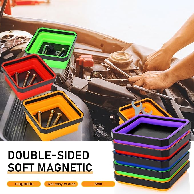 Barydat 10 Pcs Magnetic Tool Tray Collapsible Foldable Parts Trays Set Magnetic Screw Tray Magnetic Parts Bowl Square Silicone Magnetic Tool for Bolts Nuts Washers Pins Screw Parts (Multicolor)