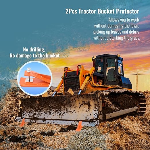 Doppy 2Pcs Tractor Bucket Edge Protector, 3/8'' Thick Snow Skid Tamer, Hex Lock Nuts & Bolts Included for Snow Removal, Leaves, Gravel Spreading,Orange