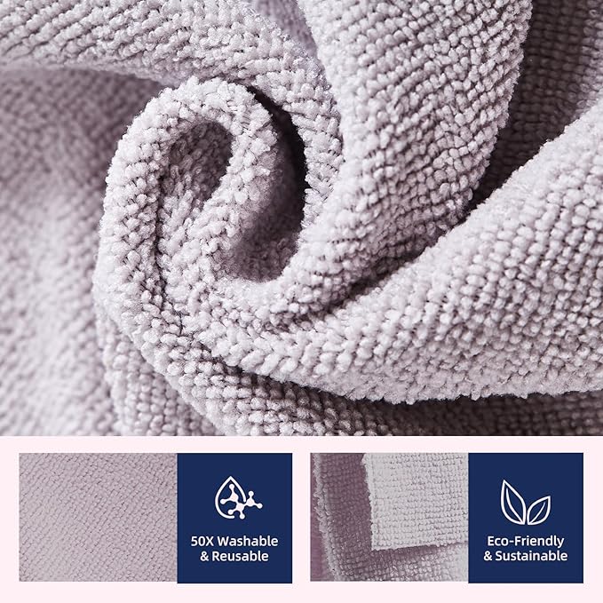 & PLUSH Microfiber Cleaning Cloth Roll - 50 Pack, Tear Away Microfiber Towels, 12" x 12", Reusable, Washable, Streak Free, Ultra Absorbent Dish Rags for Car, Home, Garage or Shop (Grey)