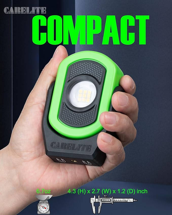 Magnetic Work Light – 780 Lumen Compact Pocket Light, Rechargeable 3000mAh, 360° Pivot, Durable & Portable for Mechanics & Jobsites (Red, Green & Blue, 3-Pack)