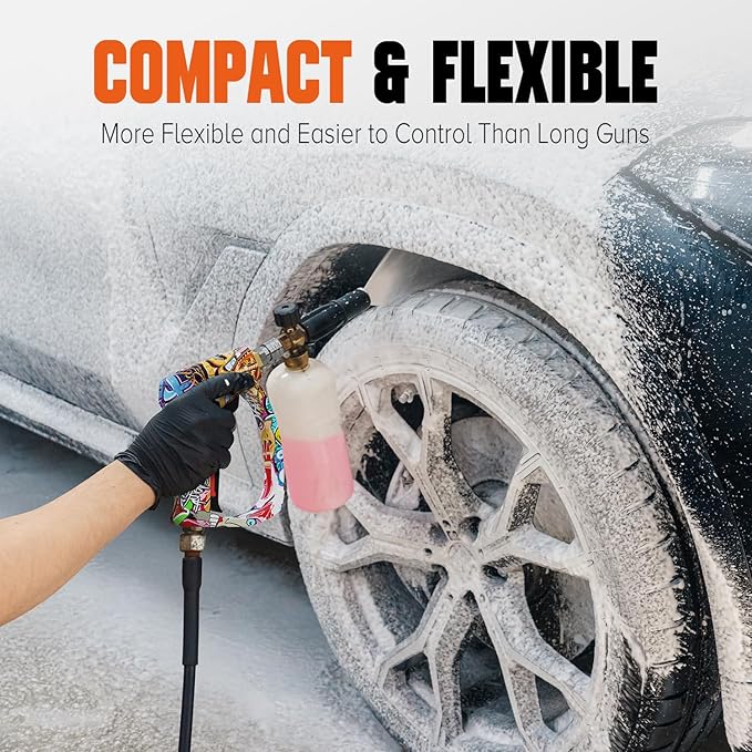 Short Pressure Washer Gun, High Pressure Washer Gun 4000 PSI M22-14mm & 3/8" Connect Car Accessories Car Washing Gun Car Detailing Kit with 5 Spray Nozzle, 1/4" Quick Connector Coupler for Foam Cannon