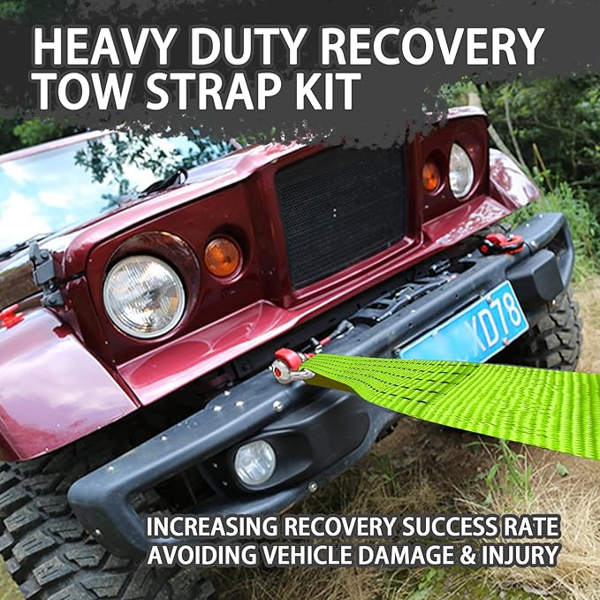 Heavy Duty Tow Straps Recovery Kit 3" x 26ft, 35000 lbs Break Strength,Heavy Duty Tow Strap with D-Ring Shackles for Truck, Jeep, SUV, ATV Tow 2" x16ft-12000lbs