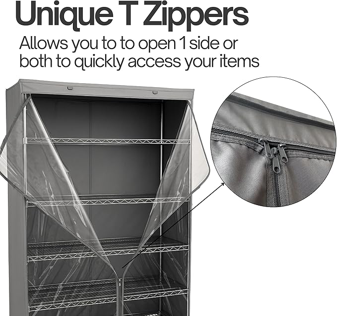 Formosa Covers Premium Clear Front Wire Shelf Cover Grey - Heavy-Duty Storage Solution for Wire Shelving Rack (36”Wx20”Dx60”H) - Waterproof PVC, Water/Dust Resistant Fabric, Multi Zipper