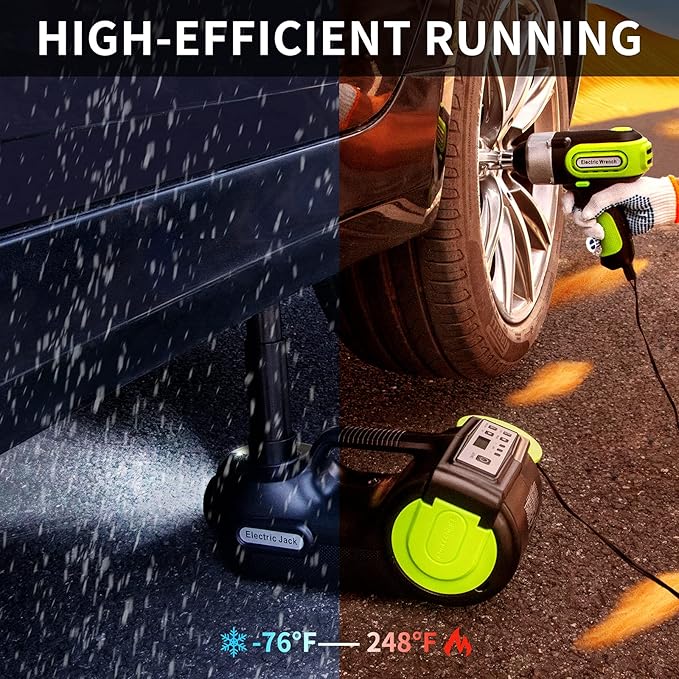 ActDoer Electric Car Jack Kit 5Ton 12V Hydraulic (Lifting Range: 6.1-20.86 inch) with Impact Wrench & Inflator for SUV, MPV with LCD & Tire Pressure Display