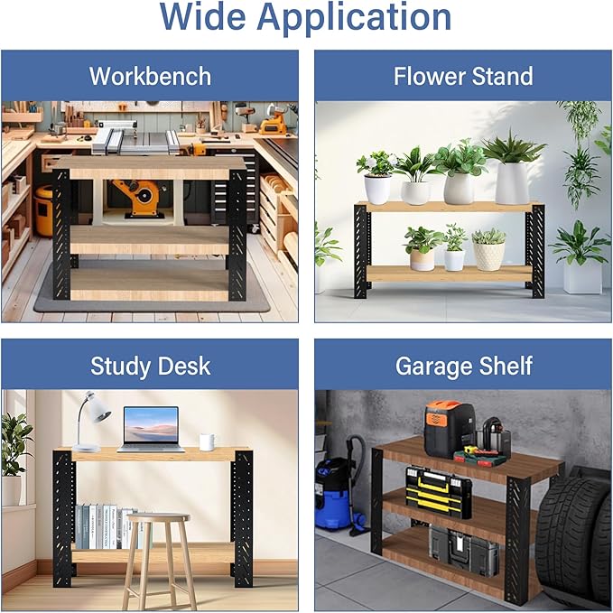 Universal Metal Workbench Legs Kit w/Free Height Design, Heavy Duty DIY Workbench Kit Custom in Size and Color, 35.4" Height, Suitable for Shelving, Work Table, Lumber Not Included