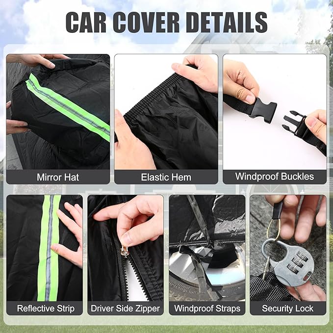 Waterproof Car Cover Compatible with Honda Passport 2019-2025, Black 210T Inside Cotton Cover with Door Zippers for Snow Rain Dust Outdoor Protection