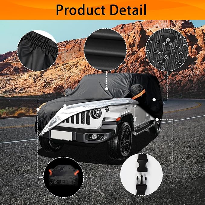 Jeep Wrangler Cover Waterproof 2 Door, All Weather for Jeep Rain Cover for Automobiles, Outdoor Full Exterior for Jeep Covers Fits JK JL TJ YJ CJ