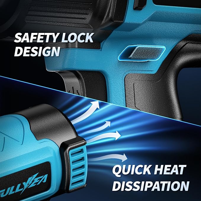 FULLYEA Cordless Heat Gun, 140℉-1004℉ Fast Heating, Hot Air Gun with Digital LCD Display, Portable Heat Guns with 2 * 4.0Ah Batteries & Charger, Handheld Heating Gun Kit for Shrink Tubing, Crafting