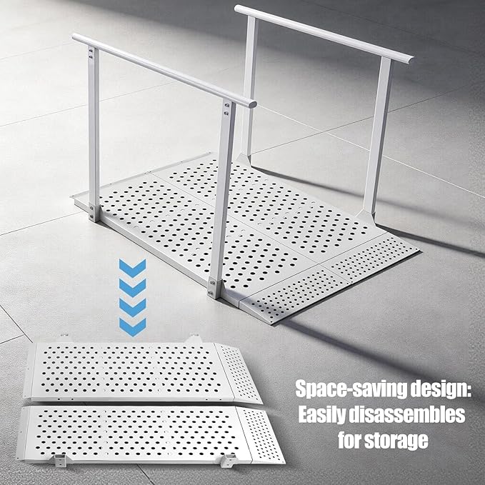 Wheelchair Ramp with Handrails for 5-12" Rise, Heavy Duty Handicap Ramp with Adjustable Flap, Portable Ramp for Home Steps, Stairs, Doorways, Curbs, Waterproof & Rust-Proof, 440 lbs Capacity