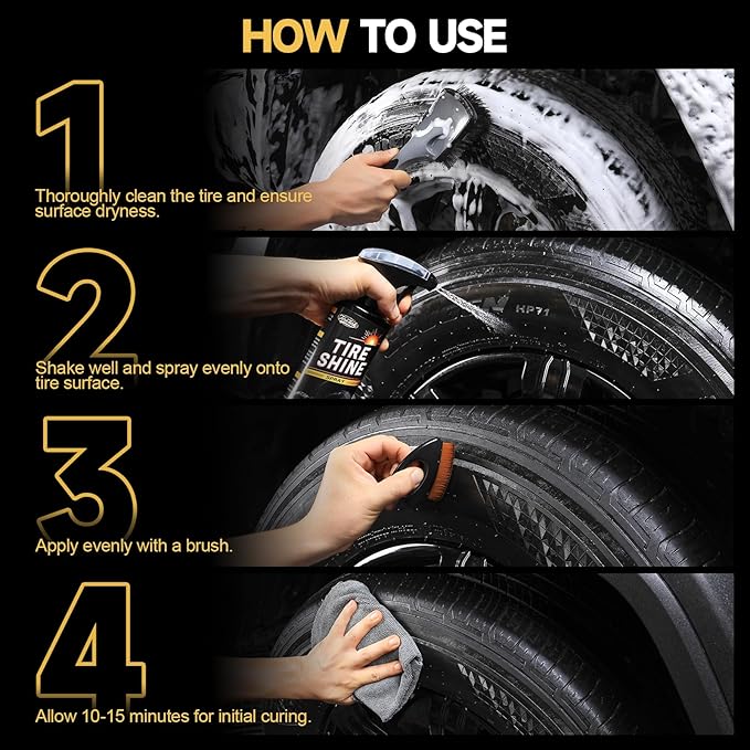 Ceramic Tire Shine Spray — High-Gloss Wet Look Tire Coating with Ultra-Dense Nylon Brush Applicator, UV Protection, Long-Lasting Shine for Car Truck RV Motorcycle16 Fl Oz (2 Pack)