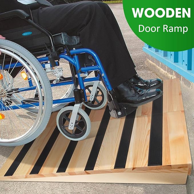 8" Rise Wooden Threshold Ramp for Home Steps, Door Ramp for Wheelchair/Walker/Cart/Scooter, Multipurpose Door Ramp with Non-Slip Stripes(35.4" W*8.0" H, Solid Wood, 800LBs Capacity)