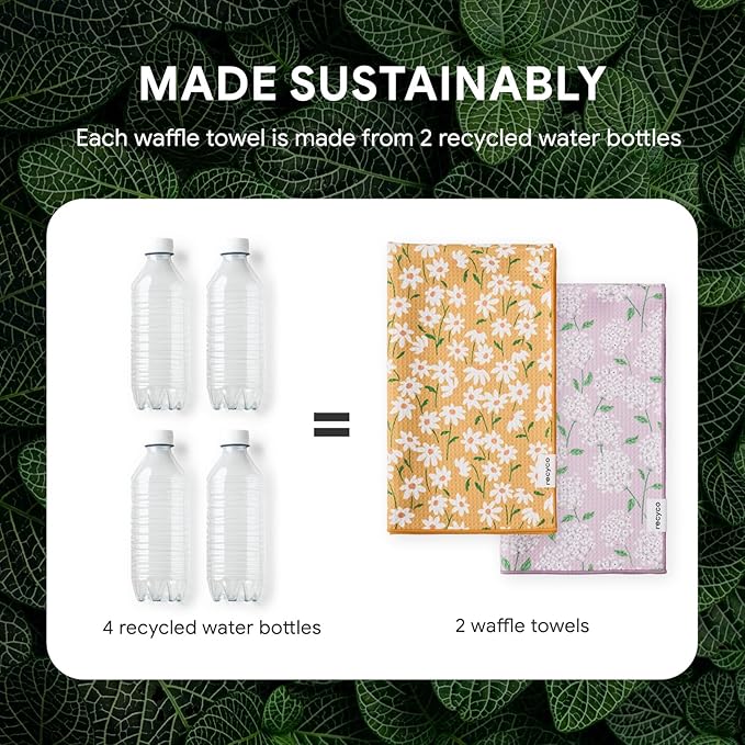 RECYCO Waffle Kitchen Towel Set of 2 - Quick Dry Microfiber Sustainable Dish Towels - Ultra Absorbent Reusable Cleaning Tea Towels - Lightweight Hand Towels,16”x 28”, Matisse Floral