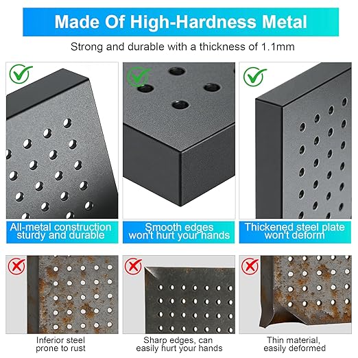 Metal Pegboard Panels 4 Pack, 24" x 12" Heavy Duty Rust-Proof Wall Organizer, Sturdy Steel Storage Board for Garage, Workshop & Craft Room, Black