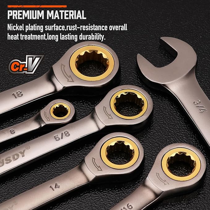 HORUSDY 24-Piece Ratcheting Wrench Set | Metric and SAE | Ratchet Combination Wrenches Set with Organizer | 72-Teeth | Chrome Vanadium Steel | 8-19 mm & 1/4” to 7/8“