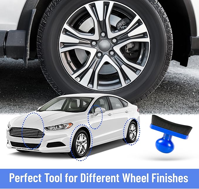 Large Car Tire Shine Applicator,Vegan Tire Shine Applicator with Curved Brush Head- Automotive Tire Dressing Applicator Brush with Storage Stand for Tire Detailing, 3.6 Inch Length (Blue)