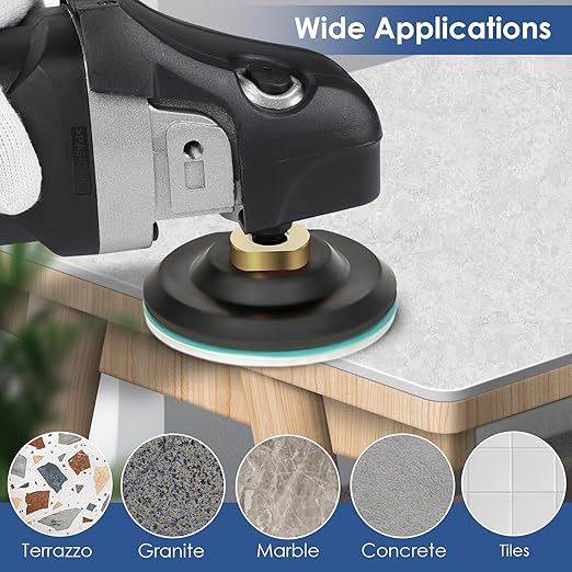 17 PCS 4 Inch Diamond Polishing Pads Kit Wet/Dry with 5/8"-11 Backer Pad Granite Buffing Sanding Set 50-10000 Grit for Concrete Stone Marble Tile Quartz Rock