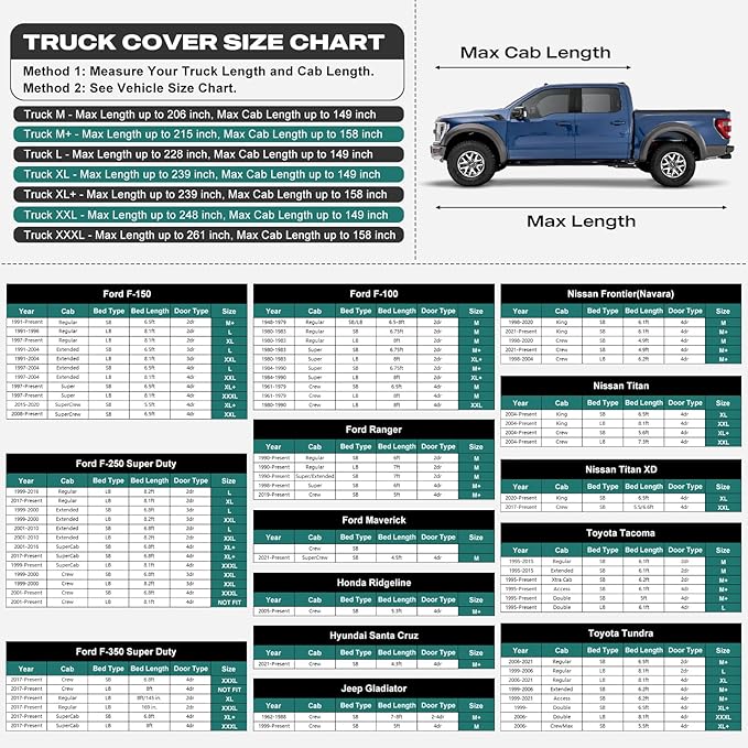 16 Layers Large Truck Cover Waterproof All Weater, Heavy Duty Pickup Truck Cover for RAM 2500 3500, Silverado 1500 2500 3500, F-Series F-250 F-350, Toyota Tundra etc. Length up to 261 inch.