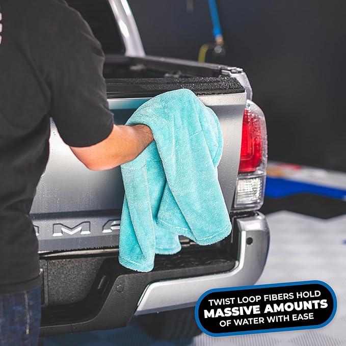 The Rag Company - The Liquid8r - Absorbent 70/30 Blend Microfiber Drying Towel for Cars, Trucks, SUVs, Safe for Detailing + Scratch Free, Twist Loop, 1100gsm, 25in x 36in, Aqua Blue