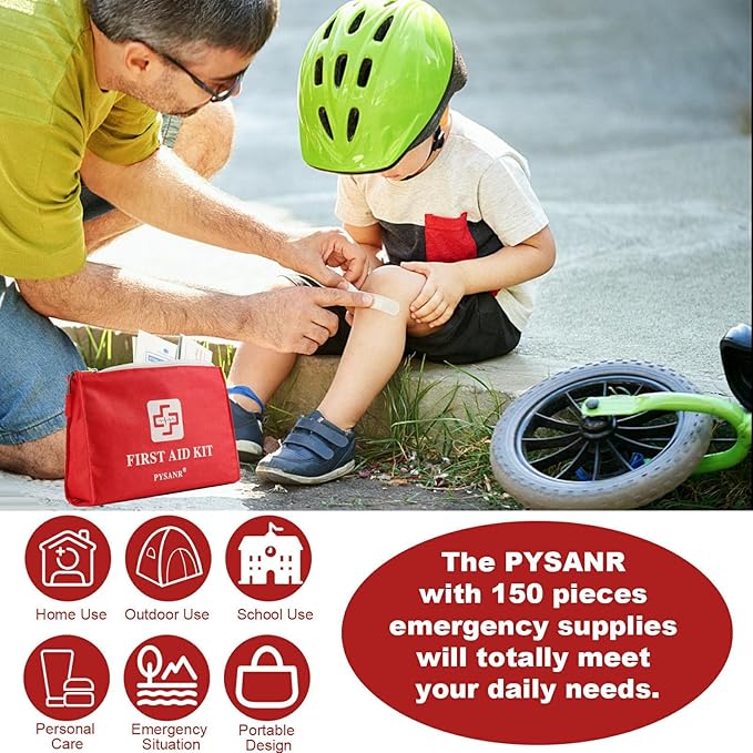 Small First Aid Kit, 150 Piece with Foil Blanket & Scissors, Mini First Aid Bag for Emergency, Home, Camping, Travel, Sports, Office, Outdoor, Car, School